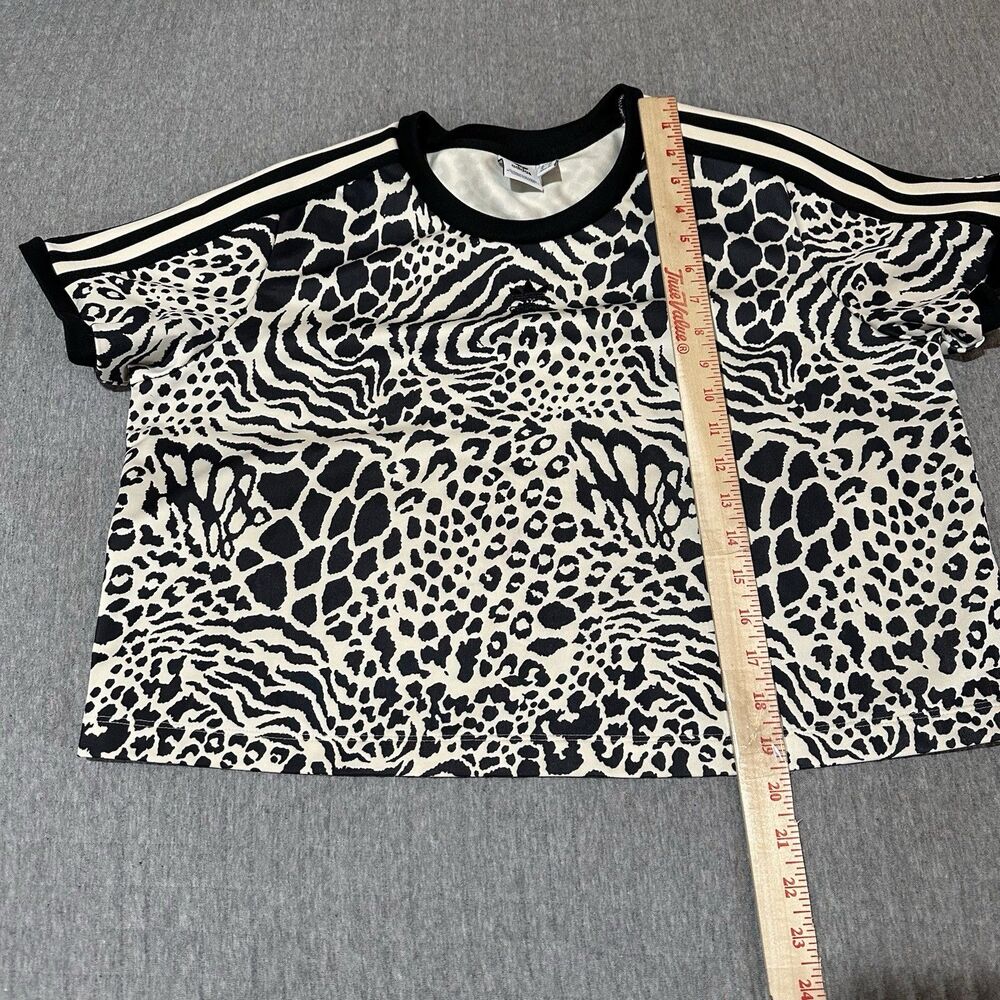 adidas Black and Cream Animal-Print Crop Top with Three Stripes - Picture 5 of 7